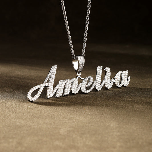 Custom Letter Name Necklace White Gold