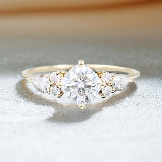 Yellow Gold Cushion Cut Moissanite Engagement Ring