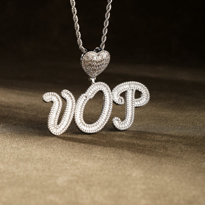 Custom Baguette Cut Letters Name Pendant White Gold