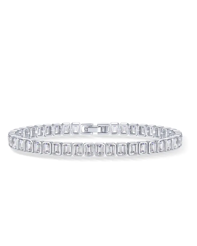 Gold Plated Emerald Cut Tennis Bracelet for Women Classic Cubic Zirconia Eternity Bracelet