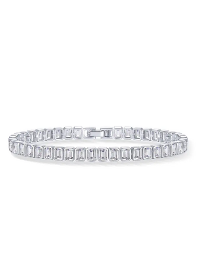 Gold Plated Emerald Cut Tennis Bracelet for Women Classic Cubic Zirconia Eternity Bracelet