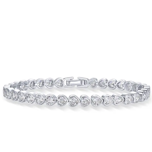 Gold Plated Heart Tennis Bracelet for Women Cubic Zirconia Heart Link Chain