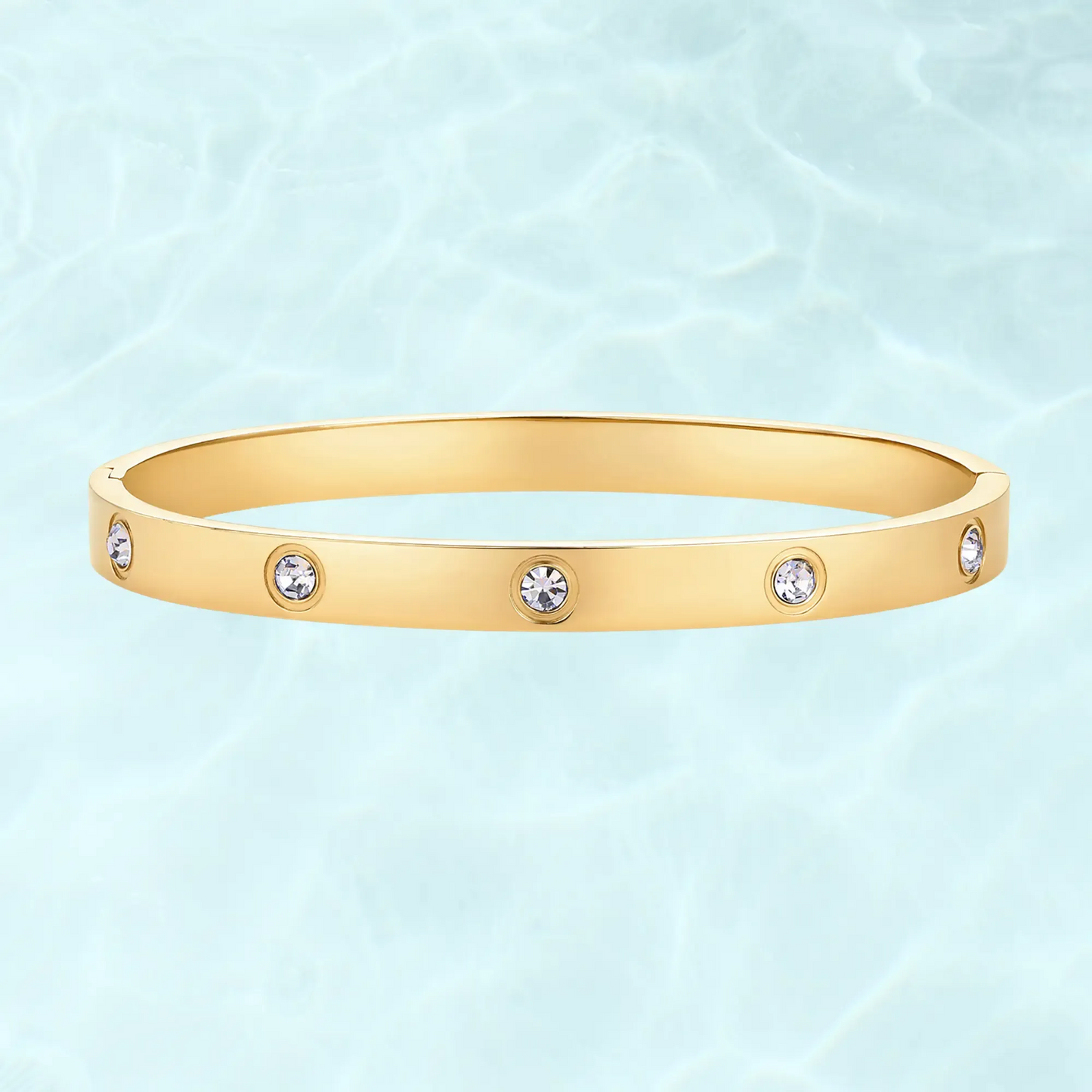 Gold Plated Hinged Cuff with Cubic Zirconia Fashion Trend Jewelry Waterproof Love Bangle Bracelet for Women