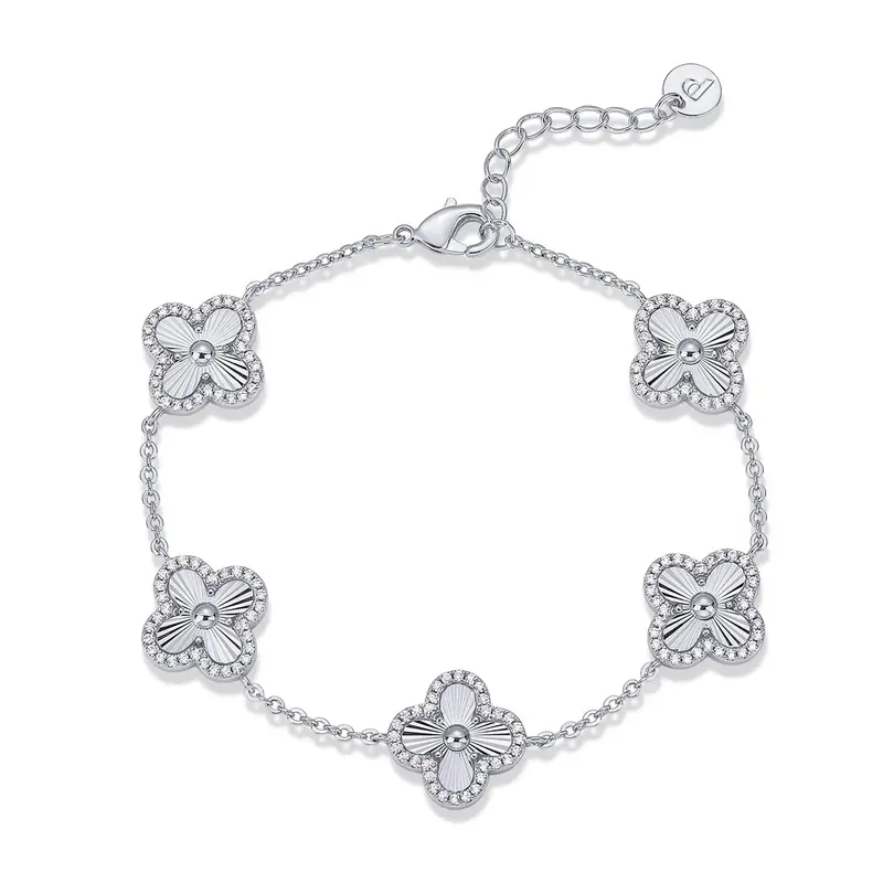 Gold Plated Four Leaf Clover Bracelet for Women Lucky CZ Clover Charm Bracelet