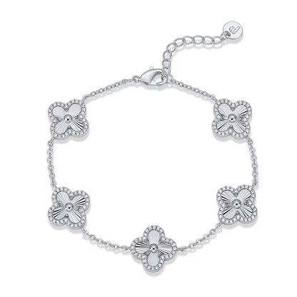 Gold Plated Four Leaf Clover Bracelet for Women Lucky CZ Clover Charm Bracelet