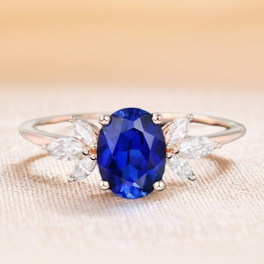 Oval Cut Lab Grown Sapphire Engagement Ring