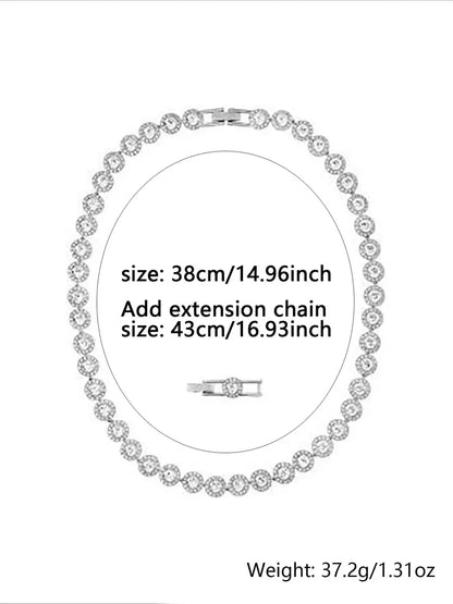 Women's Sparkling Rhinestone Tennis Chain Choker - Adjustable Elegant Fashion Necklace for Party & Daily Wear