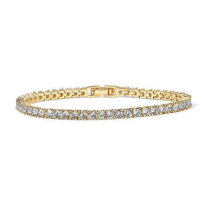 14K Gold Plated 3mm Simulated Diamond Tennis Bracelet for Women, Chunky Cubic Zirconia Bracelet, Adjustable Sparkling Statement Jewelry