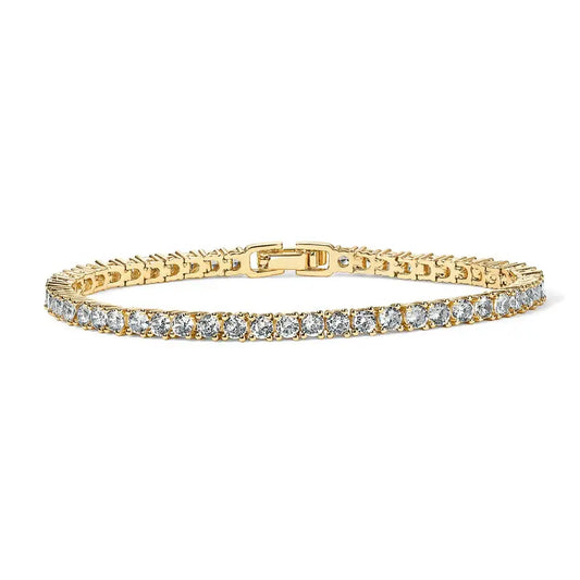 14K Gold Plated 3mm Simulated Diamond Tennis Bracelet for Women, Chunky Cubic Zirconia Bracelet, Adjustable Sparkling Statement Jewelry