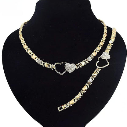 Entwined Hearts XO Chain Necklace: Hollow & Pave Diamond Duo