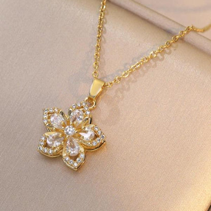 Rotatable Flower Design Pendant Necklace