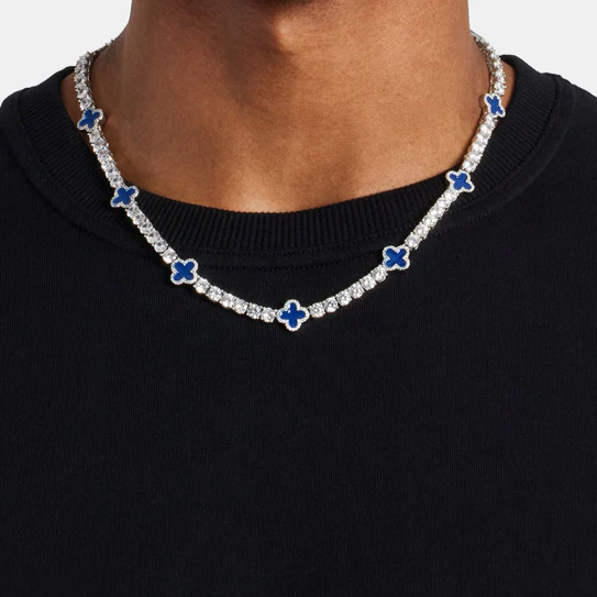 Blue Motif Tennis Gemstone Necklace