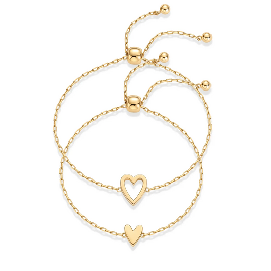 Gold Plated Adjustable Couple Bracelet Love Token Gift for Him Her 2 Matching Hearts