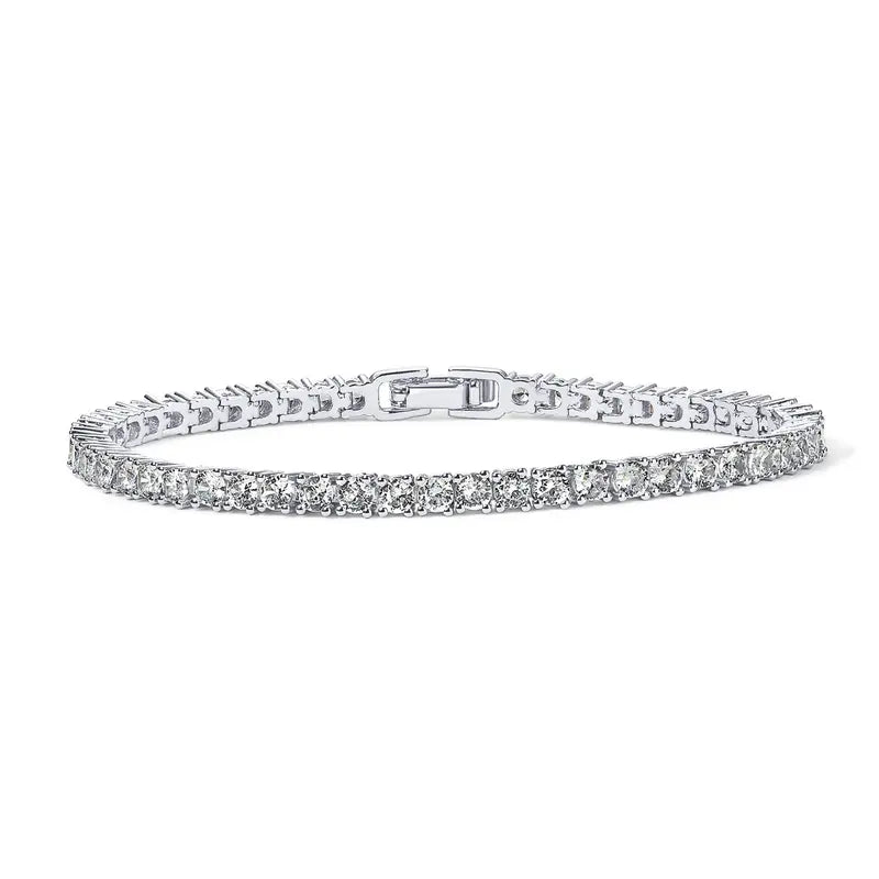 14K Gold Plated 3mm Simulated Diamond Tennis Bracelet for Women, Chunky Cubic Zirconia Bracelet, Adjustable Sparkling Statement Jewelry