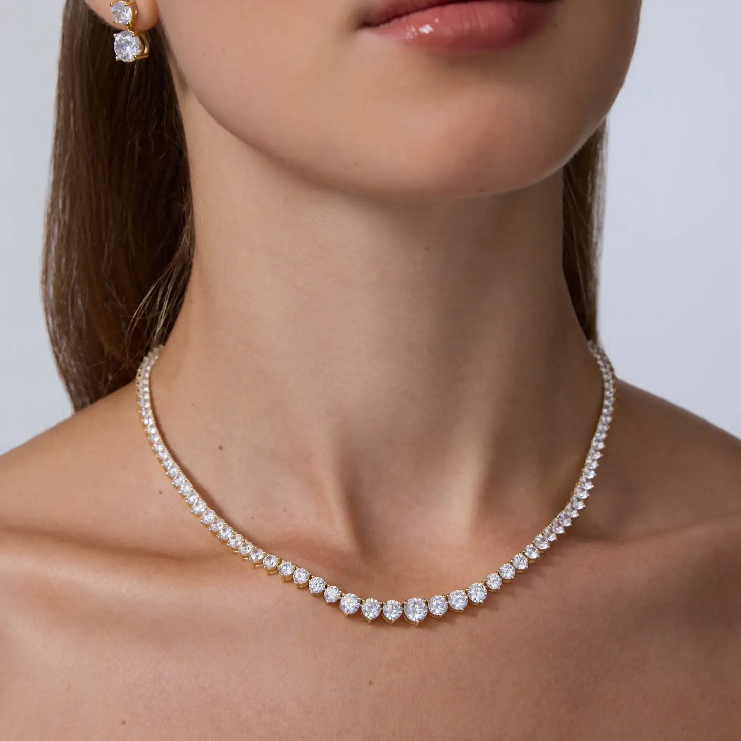 Graduated Gradient CZ Gold Chain Bridal Statement Tennis Necklace