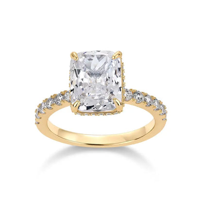 14K Gold Plated 3.5CT Square Radiant CZ Ring with Hidden Halo