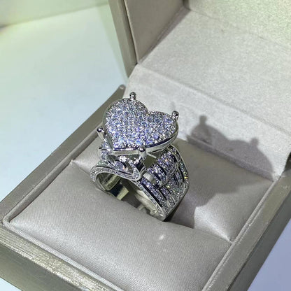 Hand-set silver heart-shaped ring set