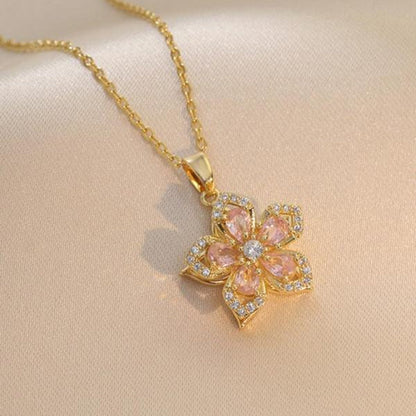 Rotatable Flower Design Pendant Necklace