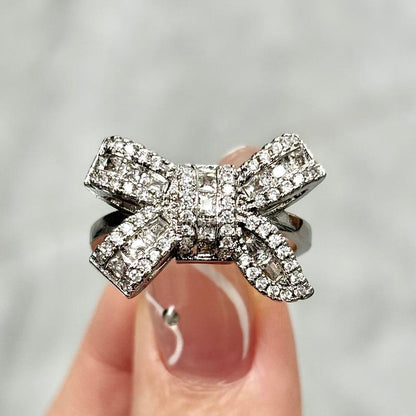 Silver Bow Knot Ring With CZ Stone