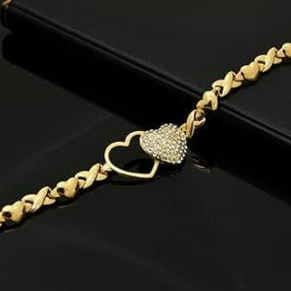 Hollow & Diamond-Paved Double Heart Pendant XO Chain Necklace