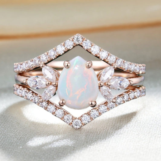 Double Bands Pear Shaped Opal Bridal Set