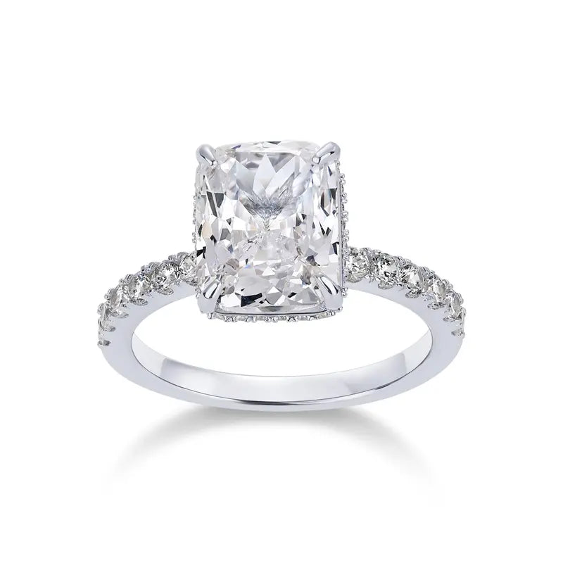 14K Gold Plated 3.5CT Square Radiant CZ Ring with Hidden Halo