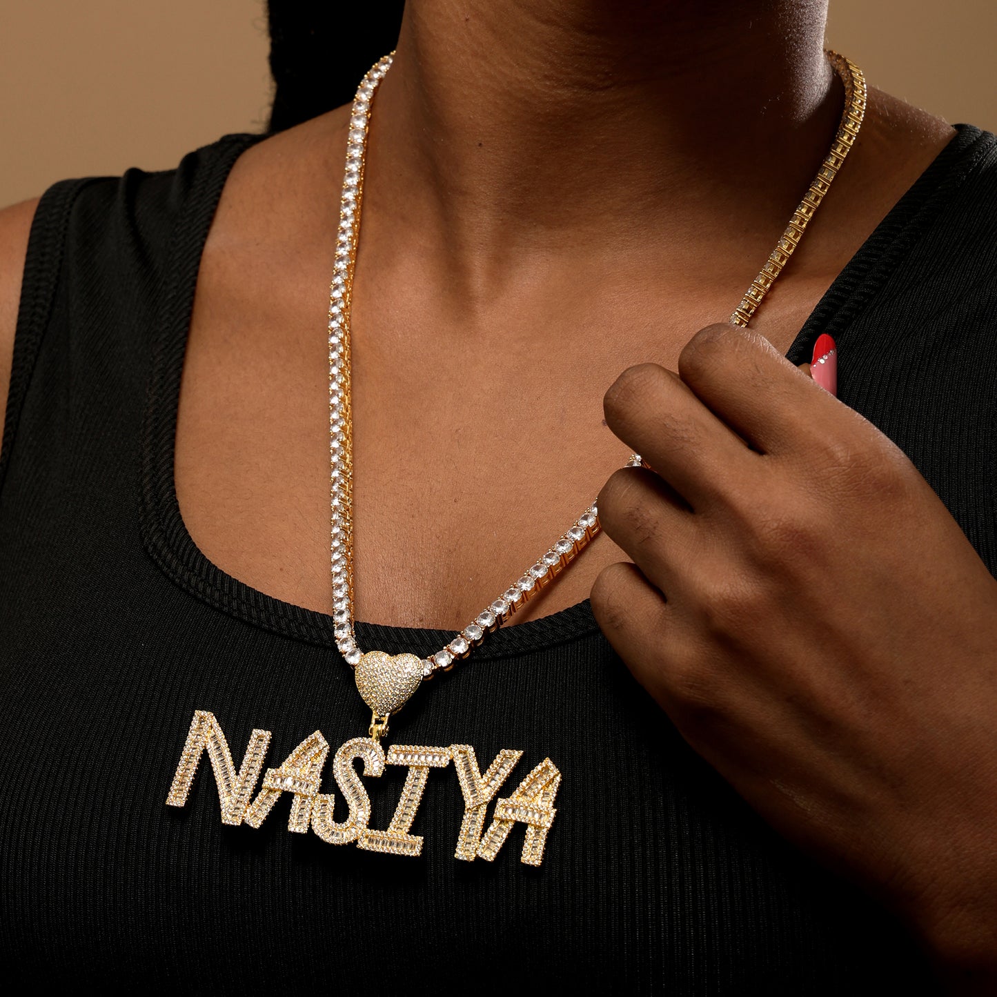 Custom Baguette Letter Pendant Necklace 18K Gold
