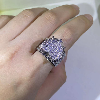 Hand-set silver heart-shaped ring set