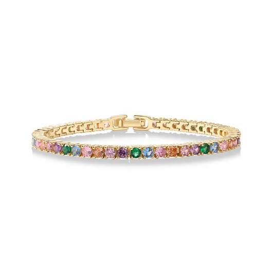 3mm Colorful Cubic Zirconia Tennis Bracelet  Bohemian Gold Plated For Women