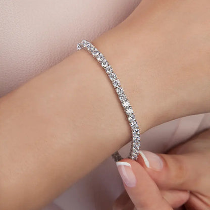 14K Gold Plated 3mm Simulated Diamond Tennis Bracelet for Women, Chunky Cubic Zirconia Bracelet, Adjustable Sparkling Statement Jewelry