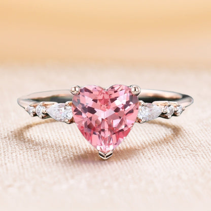 Heart Shaped Pink Sapphire Engagement Ring Cute Promise Ring