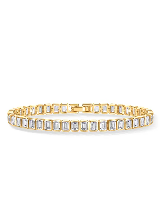 Gold Plated Emerald Cut Tennis Bracelet for Women Classic Cubic Zirconia Eternity Bracelet