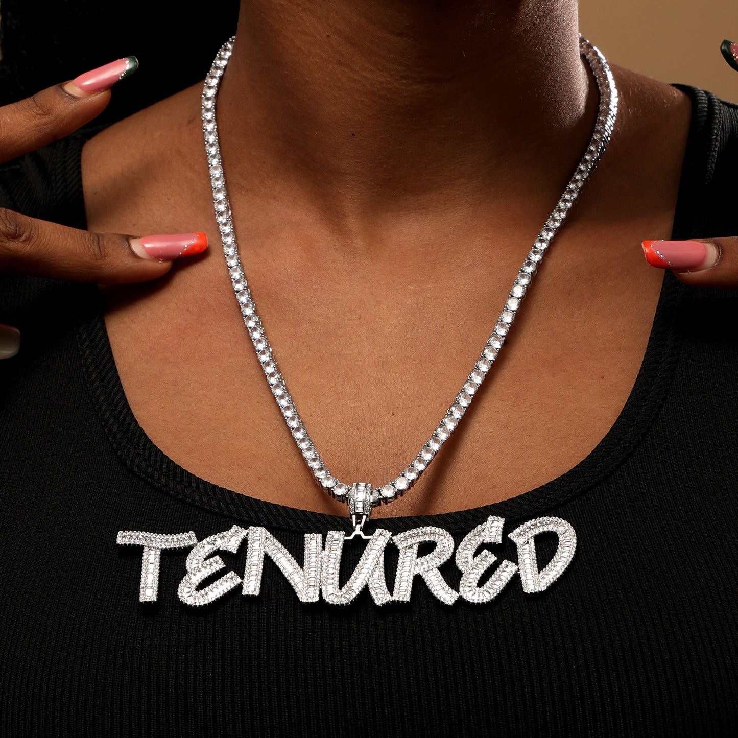 Custom Baguette Letter Pendant Necklace