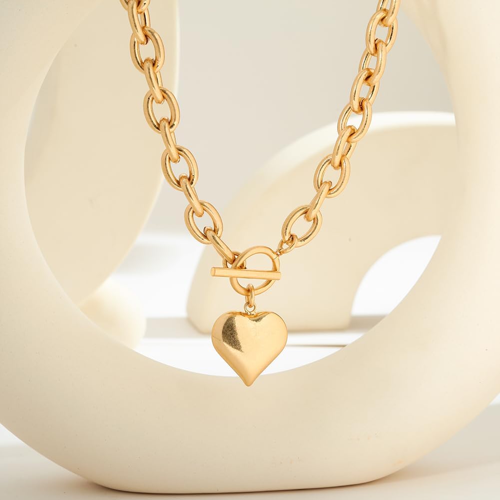 Bold Heart Statement Necklace: Chunky Gold Chain & Pendant