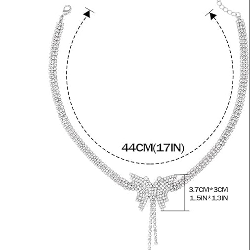 Silver Rhinestone Choker Necklace Dazzling Crystal Row Necklace Party & Evening Jewelry