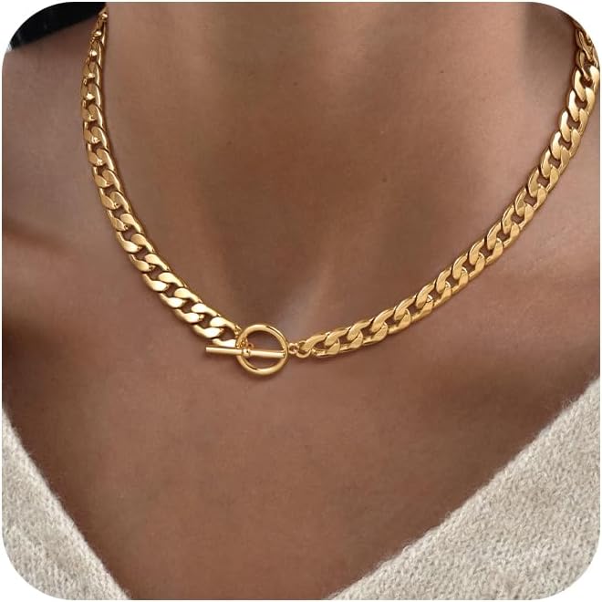 Chunky Paperclip Chain Necklace Heart Cross Pendant Cuban Layering Chain With Lock Clasp