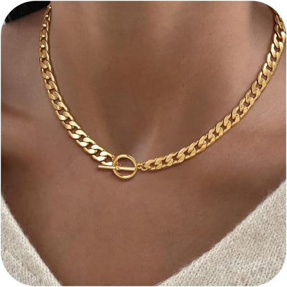 Chunky Paperclip Chain Necklace Heart Cross Pendant Cuban Layering Chain With Lock Clasp