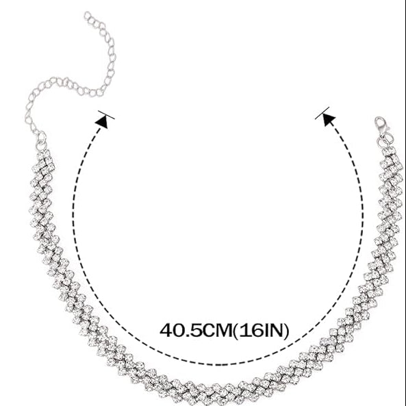 Silver Rhinestone Choker Necklace Dazzling Crystal Row Necklace Party & Evening Jewelry
