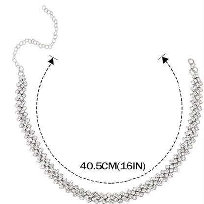 Silver Rhinestone Choker Necklace Dazzling Crystal Row Necklace Party & Evening Jewelry