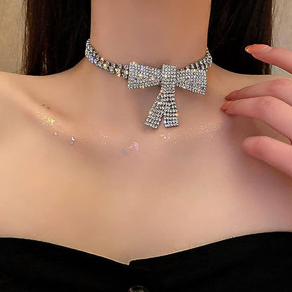 Silver Rhinestone Choker Necklace Dazzling Crystal Row Necklace Party & Evening Jewelry