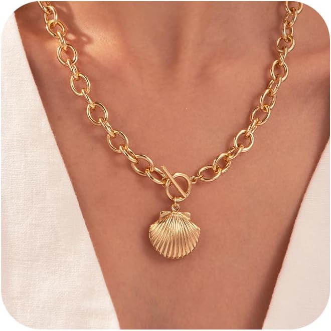 Chunky Paperclip Chain Necklace Heart Cross Pendant Cuban Layering Chain With Lock Clasp