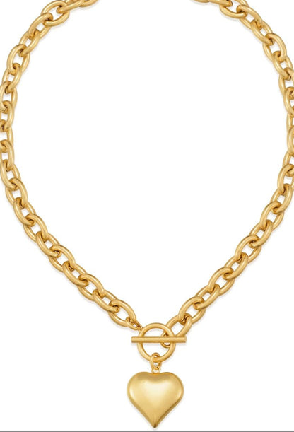 Bold Heart Statement Necklace: Chunky Gold Chain & Pendant