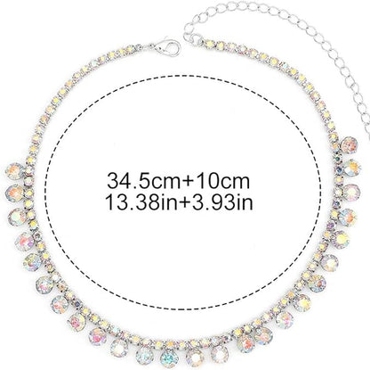 Silver Rhinestone Choker Necklace Dazzling Crystal Row Necklace Party & Evening Jewelry