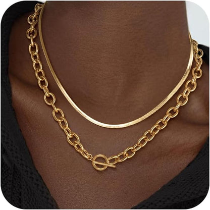 Chunky Paperclip Chain Necklace Heart Cross Pendant Cuban Layering Chain With Lock Clasp
