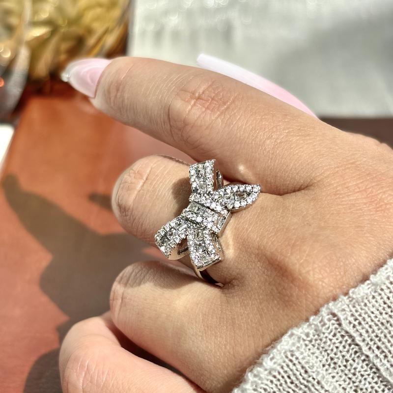 Silver Bow Knot Ring With CZ Stone