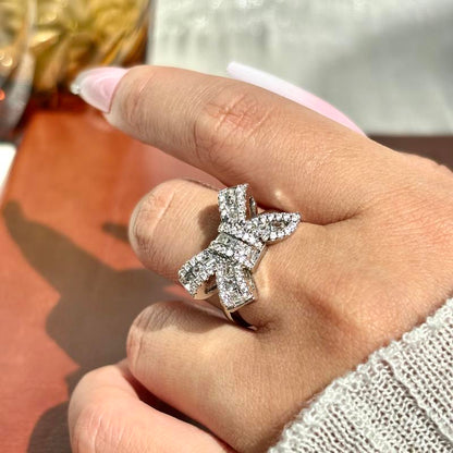 Silver Bow Knot Ring With CZ Stone