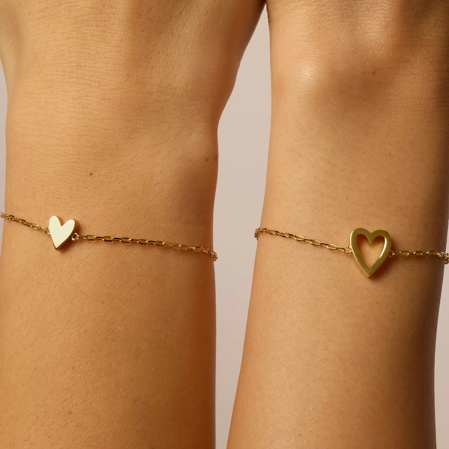 Gold Plated Adjustable Couple Bracelet Love Token Gift for Him Her 2 Matching Hearts