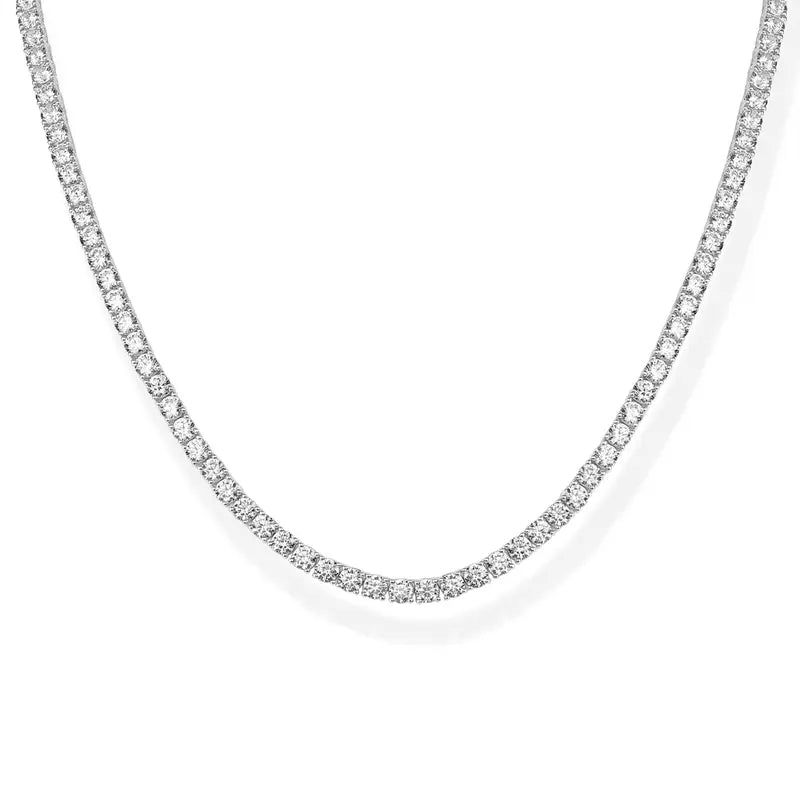 14K Gold Plated 3mm Simulated Diamond Tennis Necklace for Women, Chunky Cubic Zirconia Choker, Adjustable Sparkling Statement Jewelry