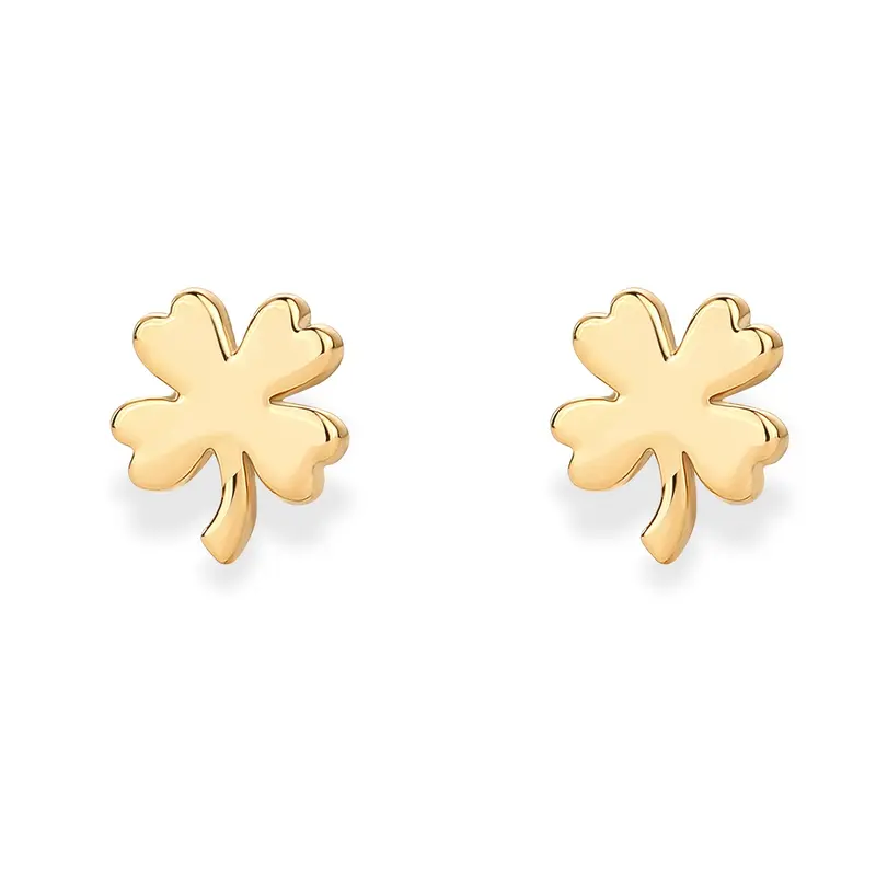 Tiny Clover  Earrings for Women  Silver Gold Flat Back Stud