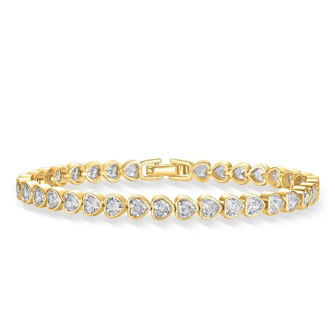 Gold Plated Heart Tennis Bracelet for Women Cubic Zirconia Heart Link Chain